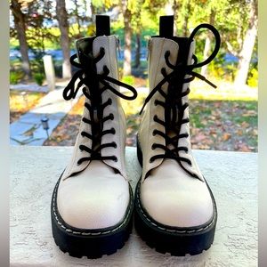 White Combat Boots - Size 8